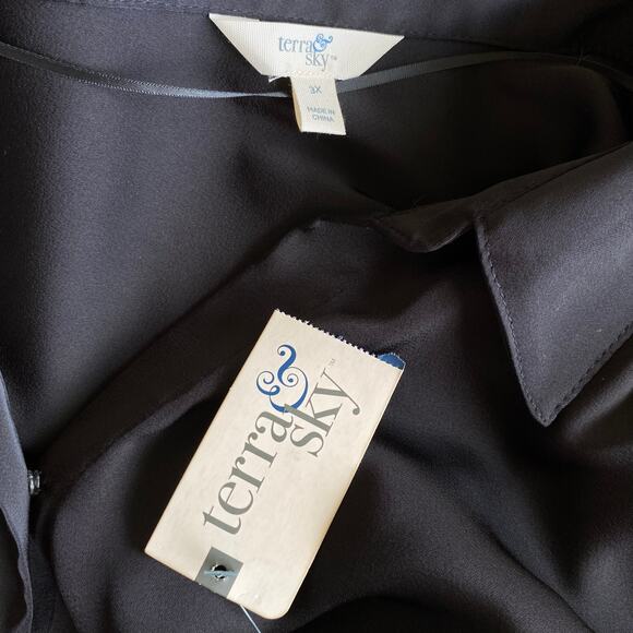 NEW TERRY & SKY Wrap Front Long Sleeve Blouse Size 3X Black Business Casual Chic - Picture 4 of 4